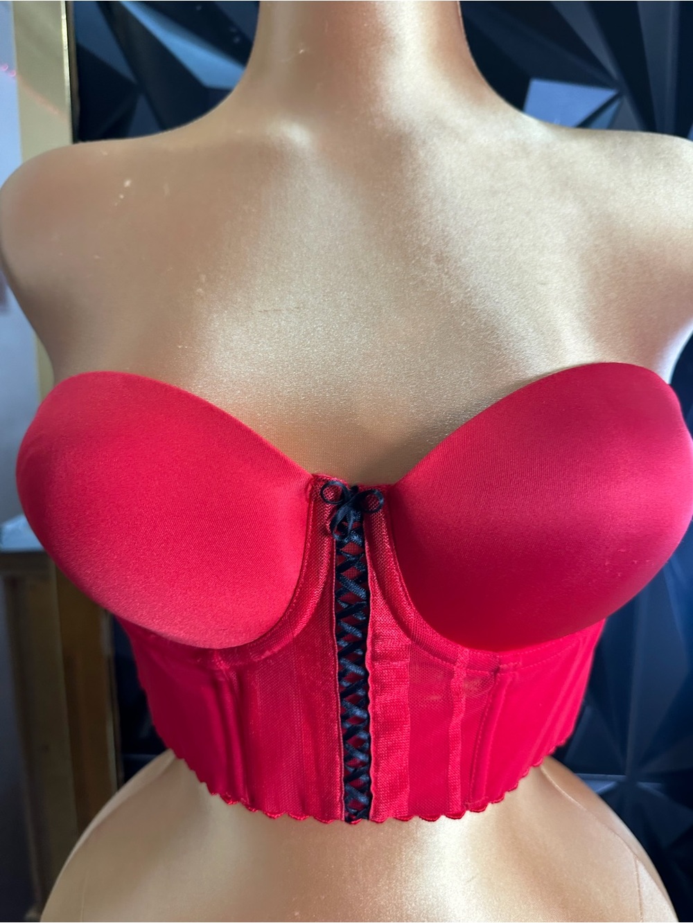 🔥Women’s Red Longline Strapless Bustier with Front Lace-Up